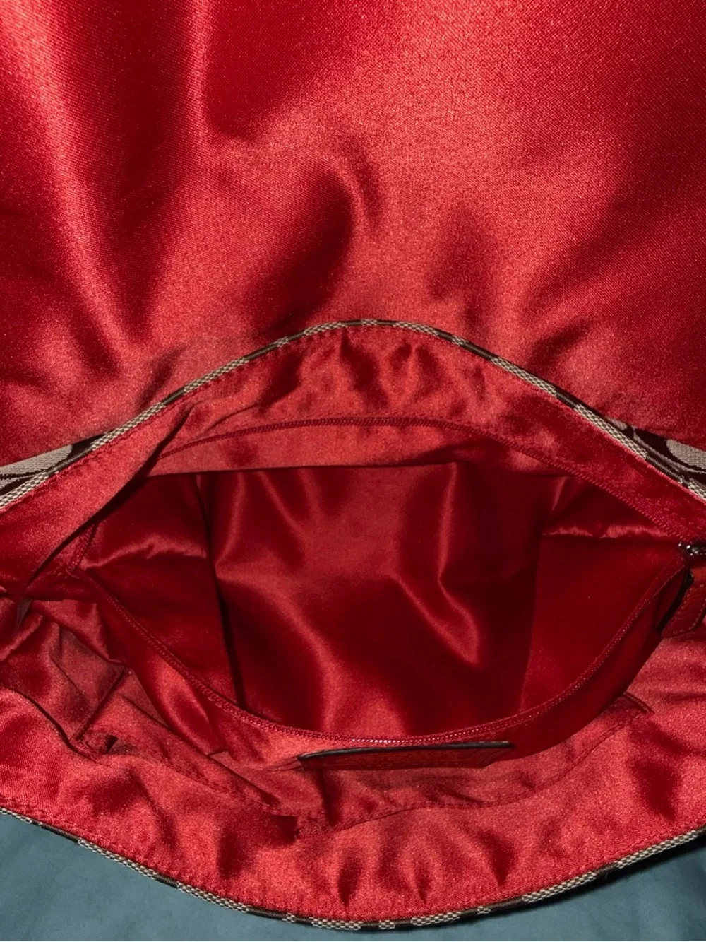 Coach PARK SIGNATURE FLAP BAG F23933 Khaki/Vermilion